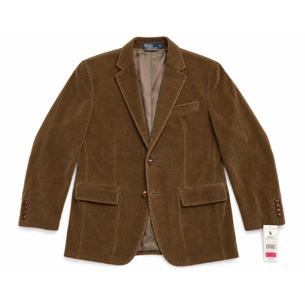 Polo Ralph Lauren Brown Corduroy Blazer XL Leather Buttons Sport Coat Jacket